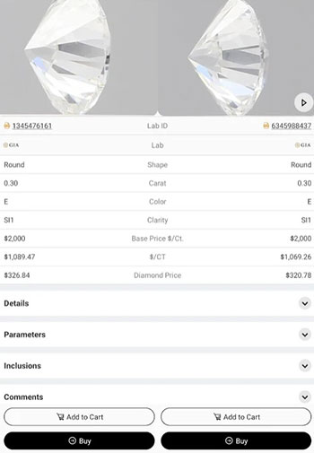 UNI diamonds app design iOS tab 2